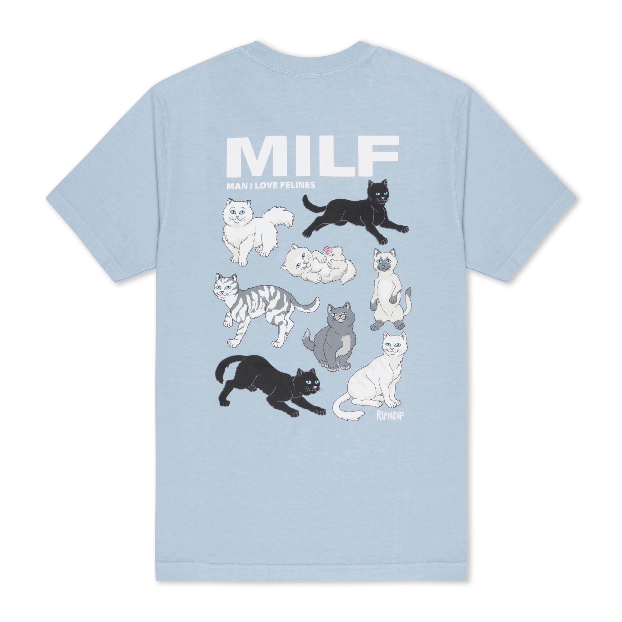 camiseta Ripndip Man I Love Felines powder blue azul polvo con diseño de gatos