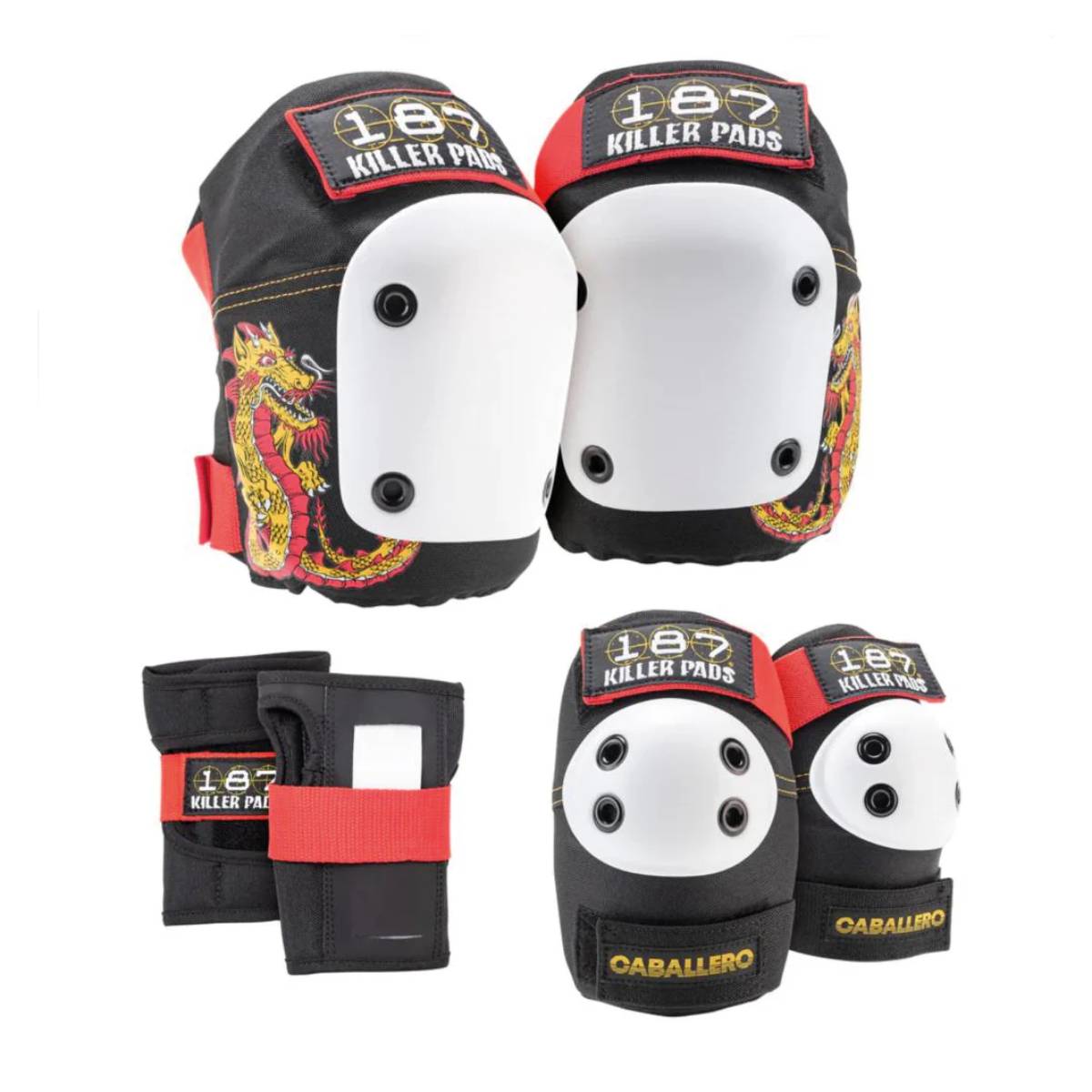Pack Protecciones Skate 187 Killer Pads Caballero Black Red Gold 