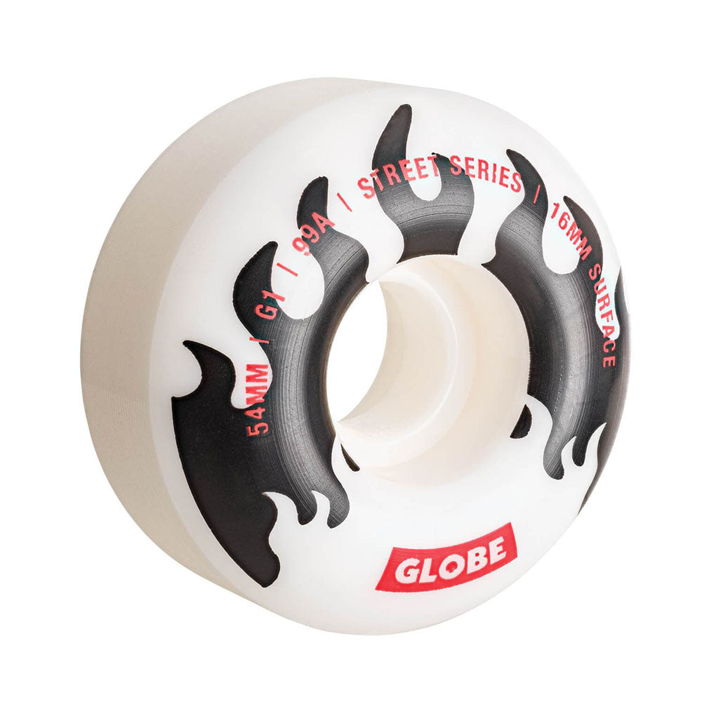 Ruedas Skate Globe G1 Street White Black Flames 99A 54mm Pack 4