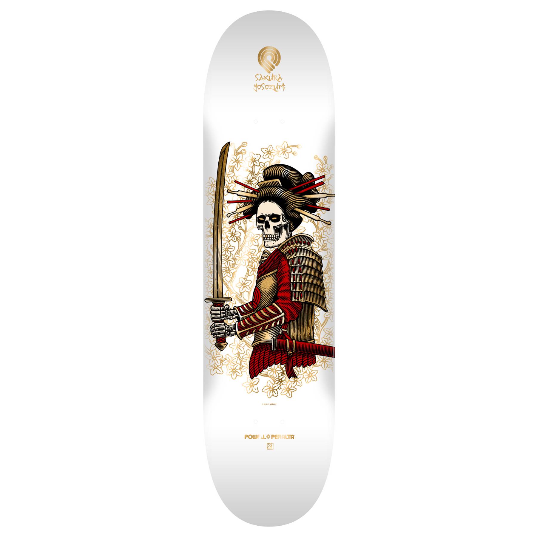 Tabla Skate Powell Peralta Sakura Yosozumi Onna-Bugeisha White Gold Foil 8.25 + Lija