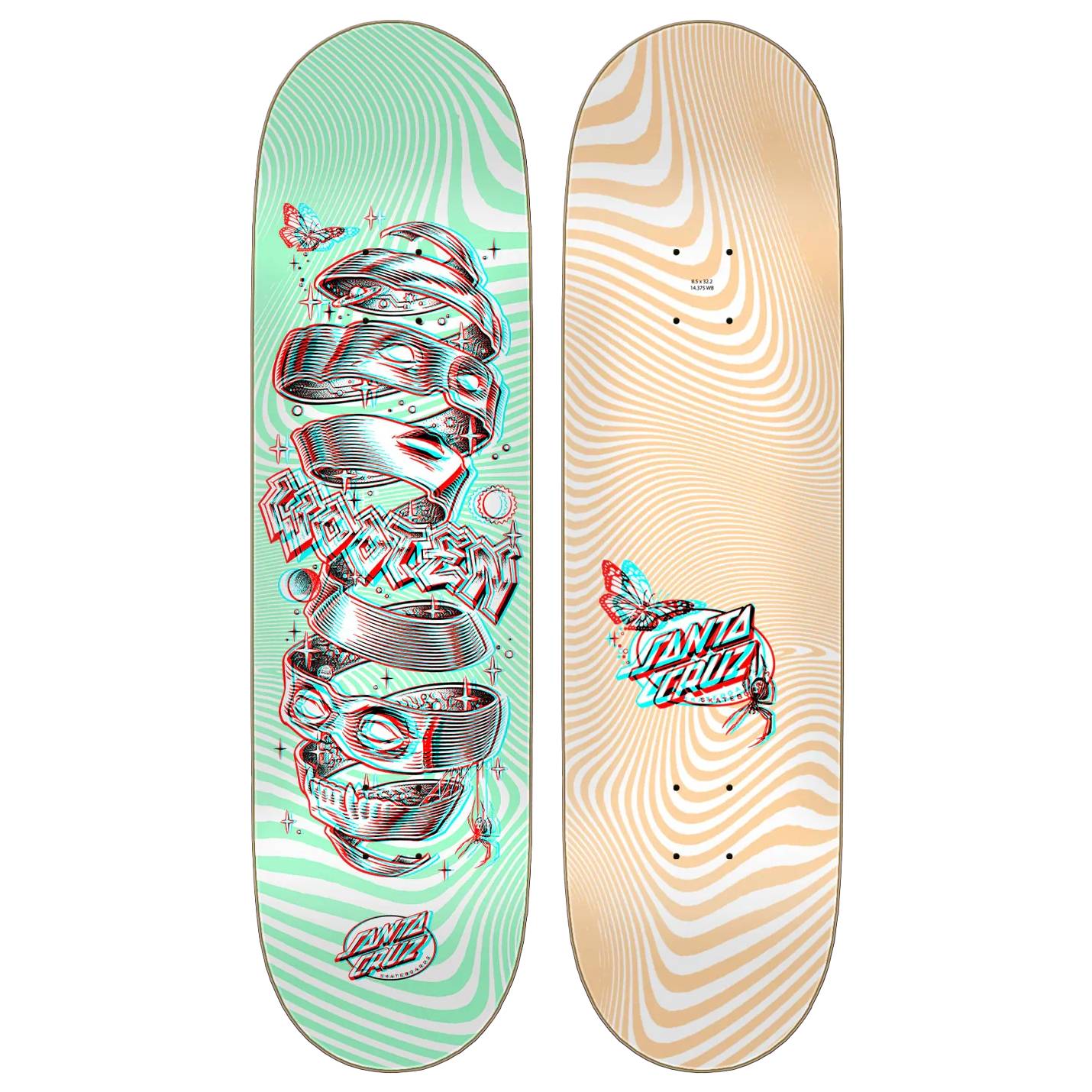 Tabla Skate Santa Cruz Wooten Unwound Anaglyph Pro 8.5 + Lija