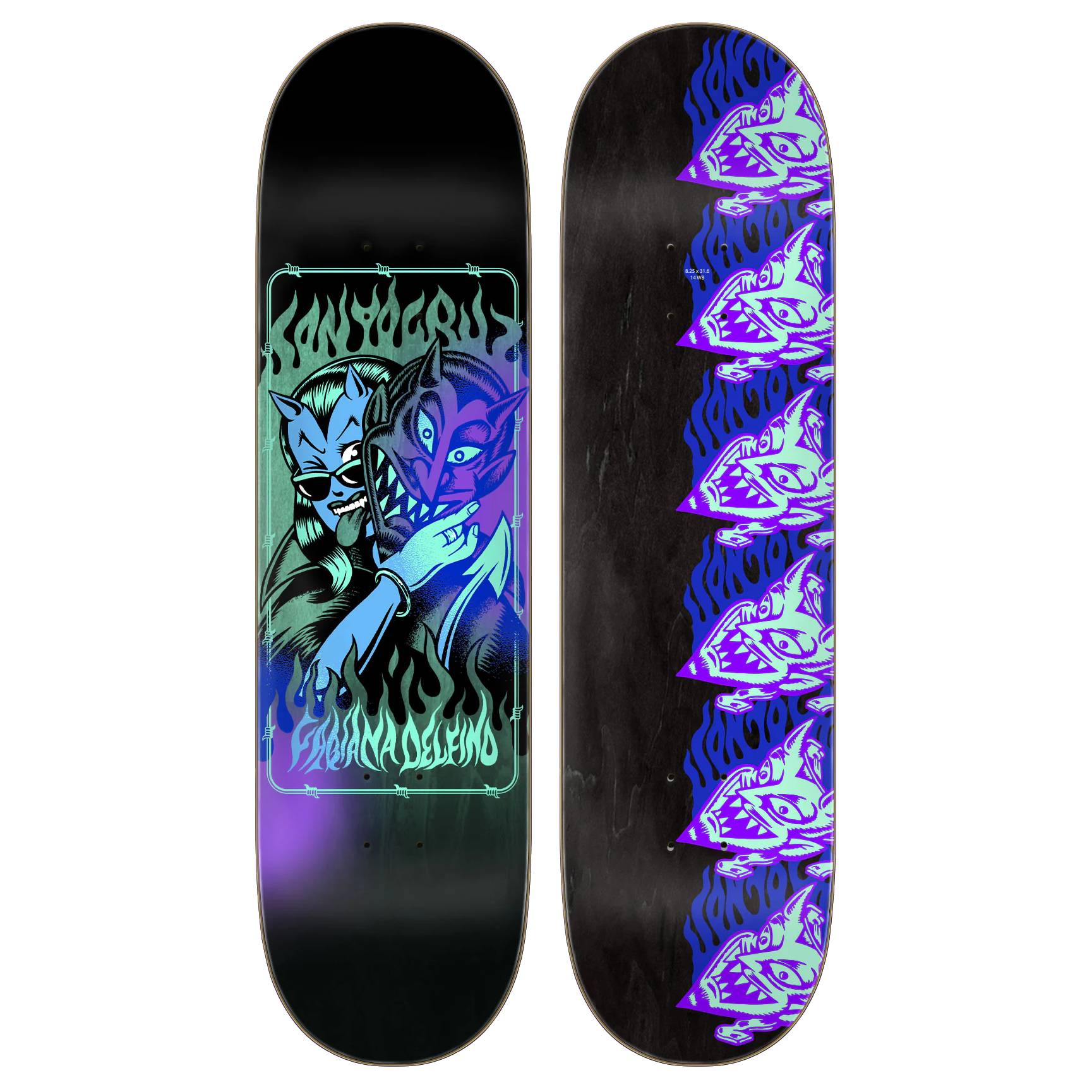 Tabla Skate Santa Cruz Delfino Devil Mask Pro 8.25 + Lija