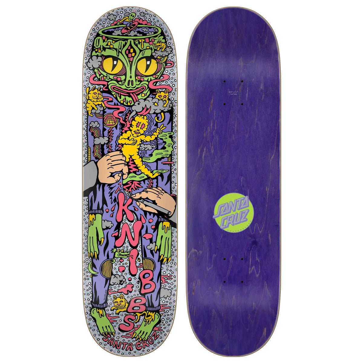 Skateboard Completo Santa Cruz 'Screaming Hand' - Medida 8.375" X 32" - Color Púrpura, Lista Para Rodar